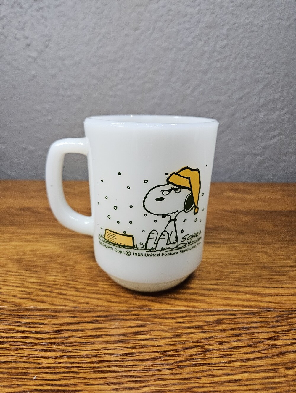 Fire-King Peanuts Snoopy milk glass coffee mug